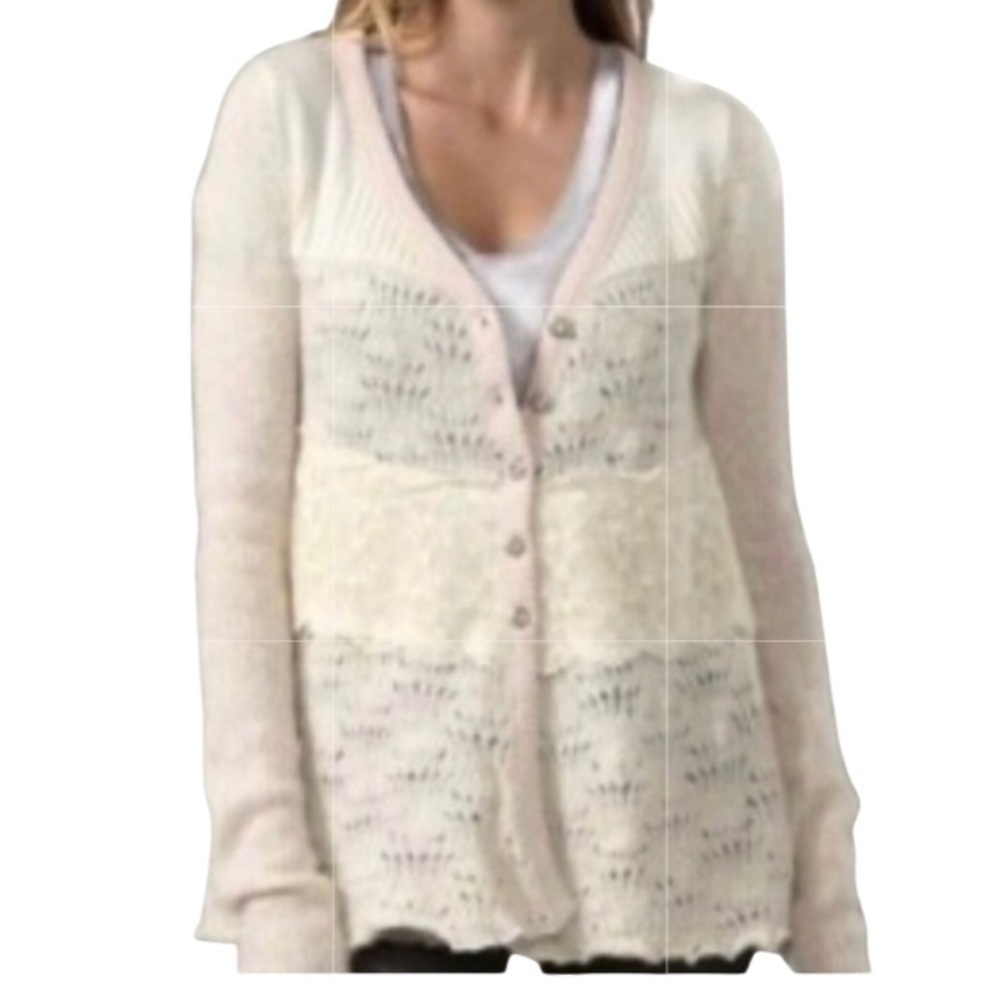 Free People Crochet Alpaca Wool Boho Lace Cardigan Ivory Small